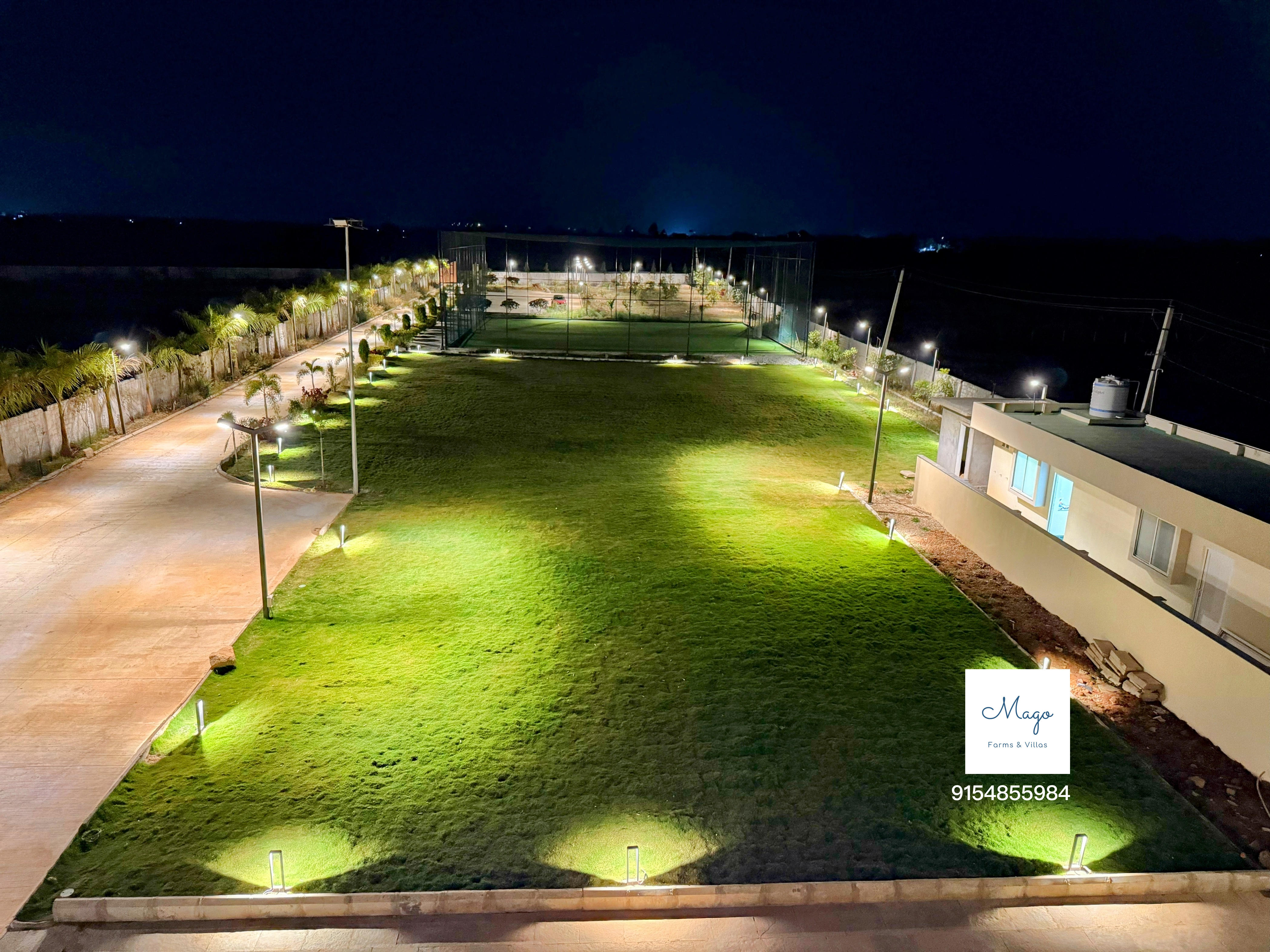 Lawn and turf lit up at night